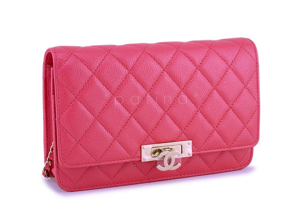 New 18S Chanel Pink Caviar Golden Class Wallet on Chain WOC Flap Bag