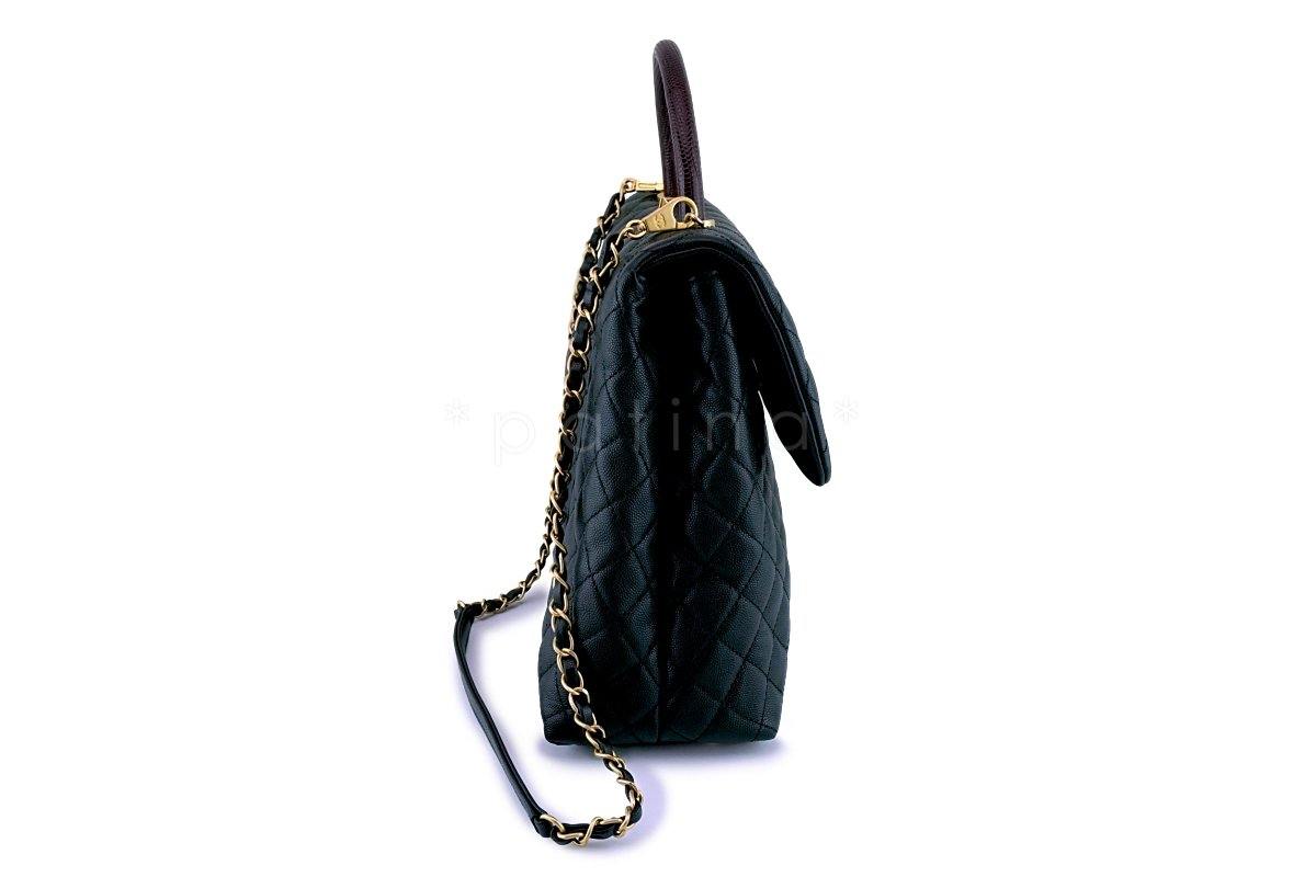 Chanel Black Caviar/Lizard Coco Handle Shoulder Flap Kelly 2-Way Tote Bag