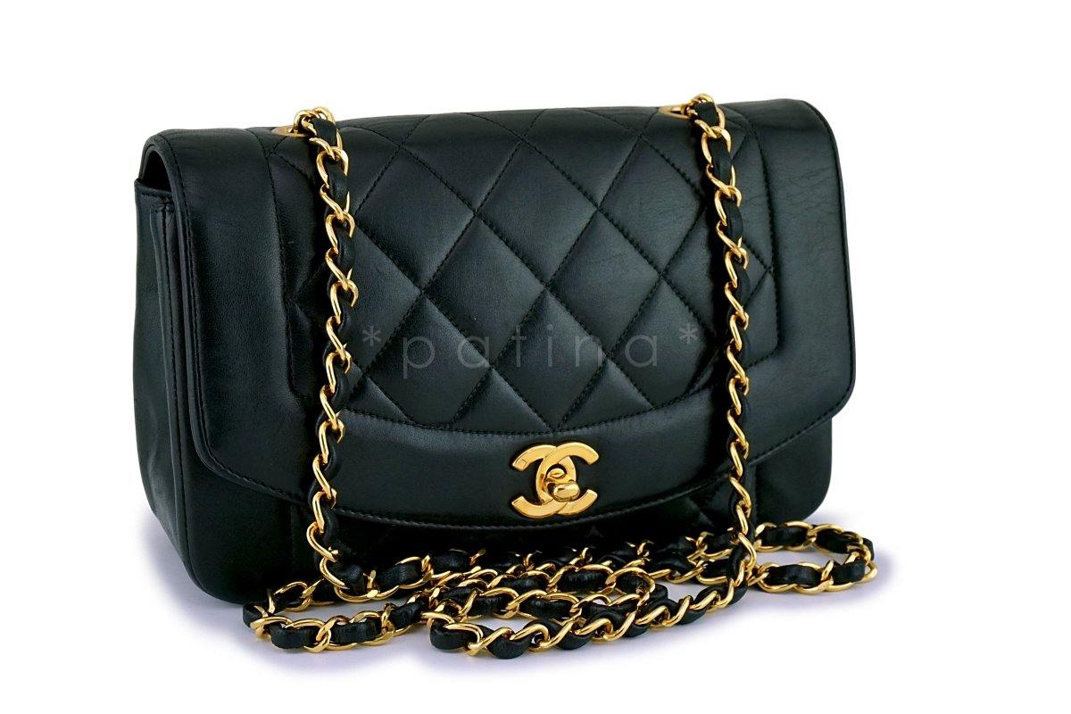 Chanel Vintage Black Lambskin Classic Diana Flap Bag 24k GHW