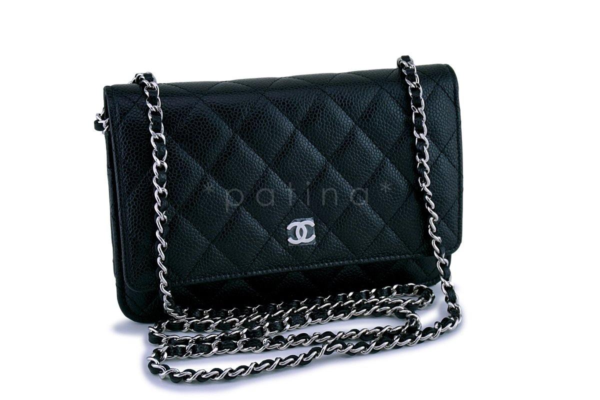 New Chanel Black Caviar Classic Wallet on Chain WOC Flap Bag SHW