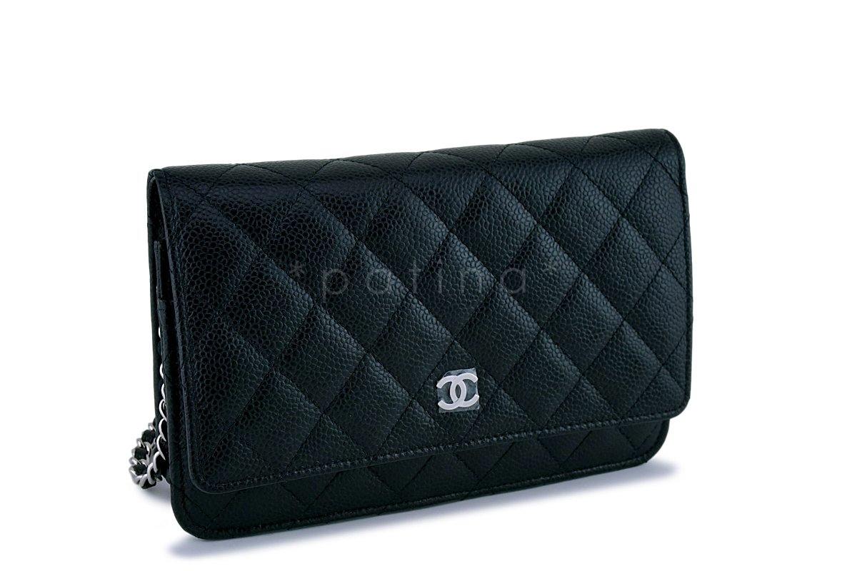 New Chanel Black Caviar Classic Wallet on Chain WOC Flap Bag SHW