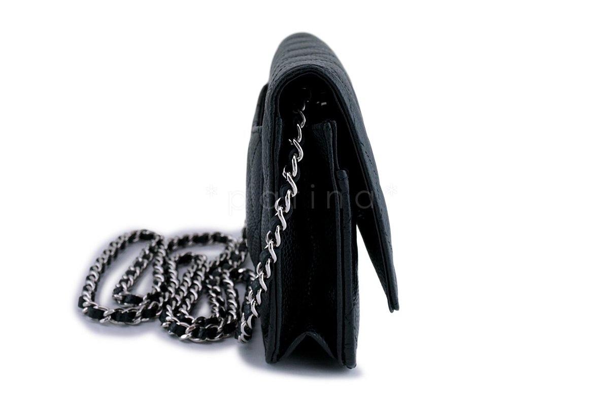 New Chanel Black Caviar Classic Wallet on Chain WOC Flap Bag SHW