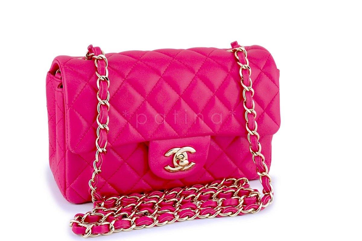 Chanel Fuchsia Pink Rectangular Mini Classic Flap Bag GHW