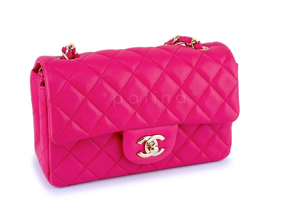 Chanel Fuchsia Pink Rectangular Mini Classic Flap Bag GHW