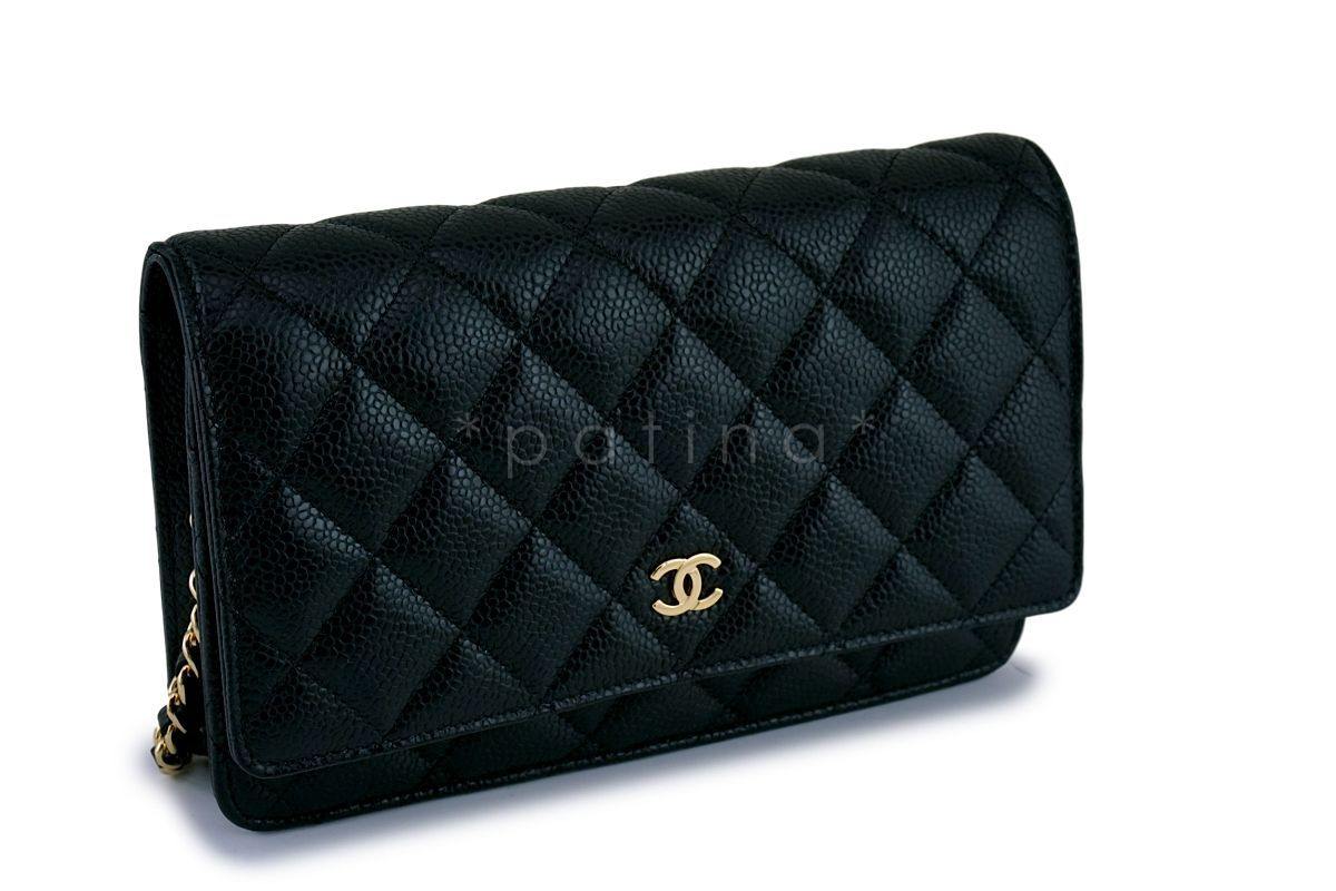 NIB Chanel Black Caviar Classic Wallet on Chain WOC Flap Bag