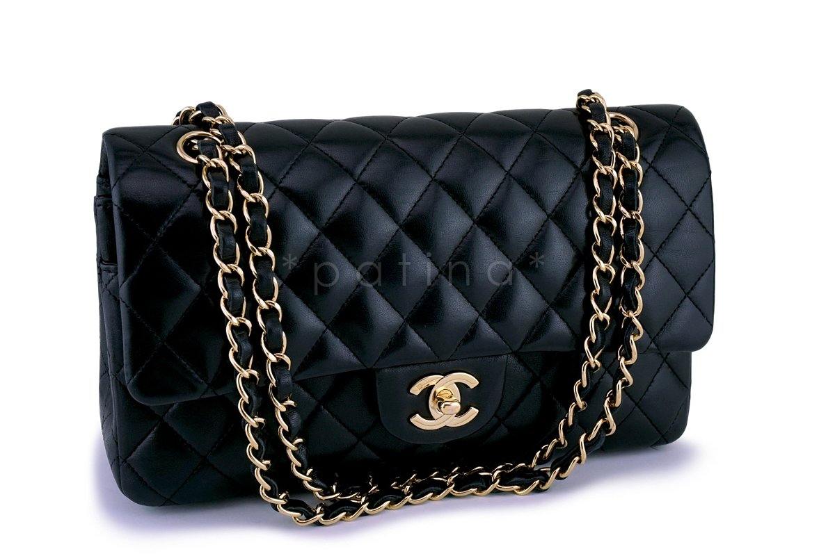 Chanel Black Lambskin Medium Classic Double Flap Bag 24k GHW