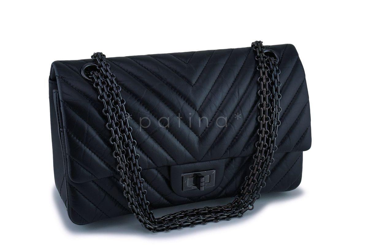 NIB 18K Chanel So Black Chevron Reissue 225 2.55 Classic Double Flap Bag