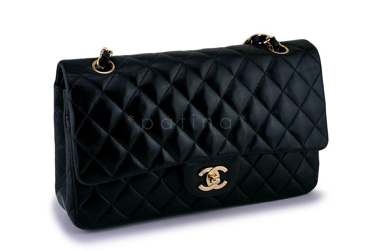 Chanel Black Lambskin Medium Classic Double Flap Bag 24k GHW