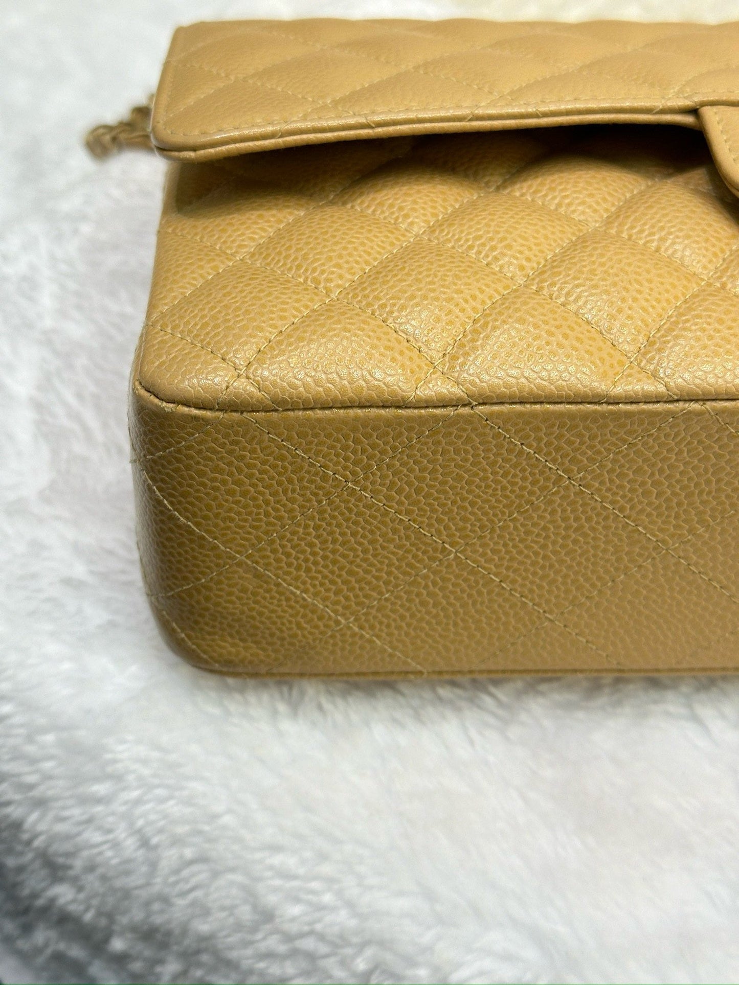Chanel Medium Caviar Quilted Double Flap Beige Bag 866 Holo