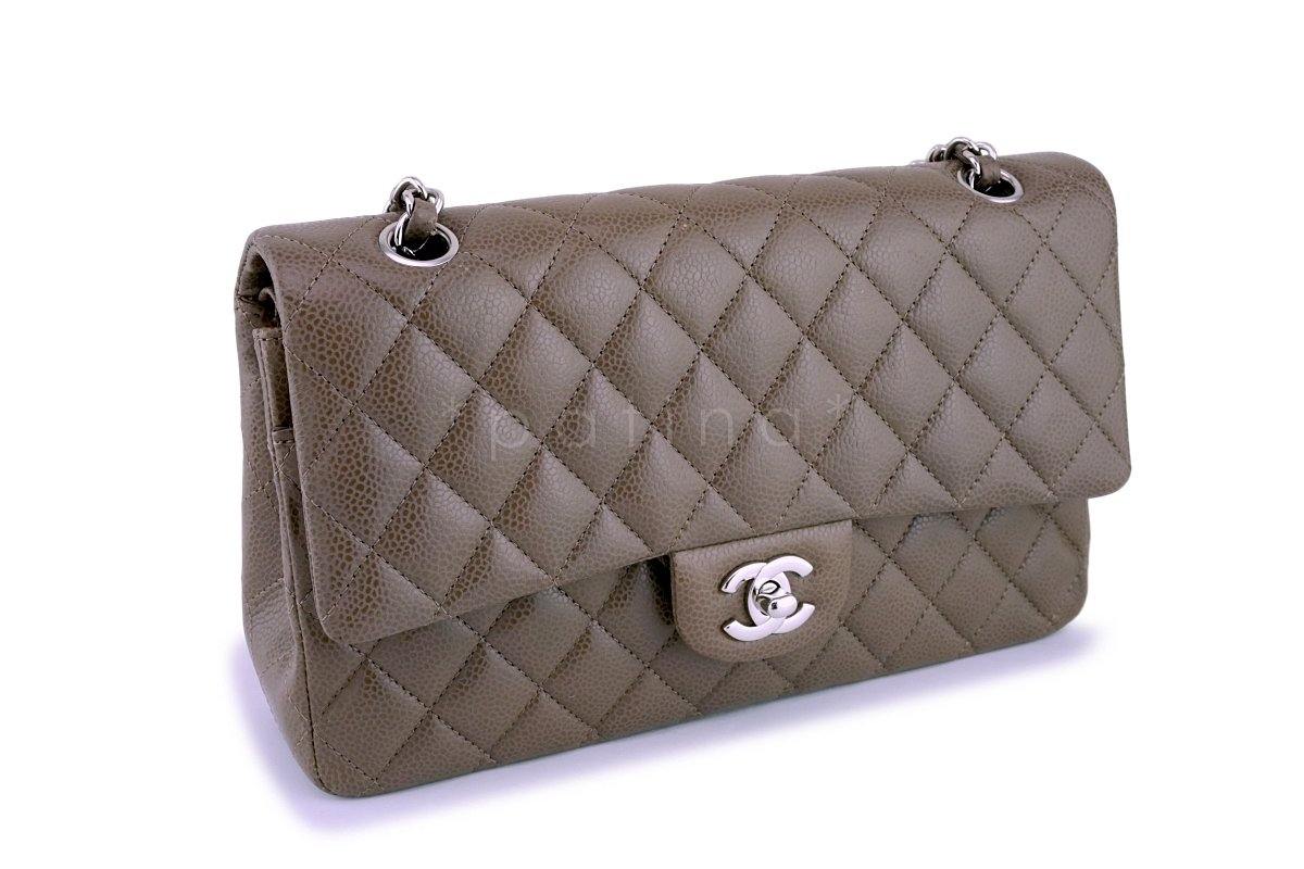 Chanel Taupe Beige Caviar Medium Classic Double Flap Bag SHW