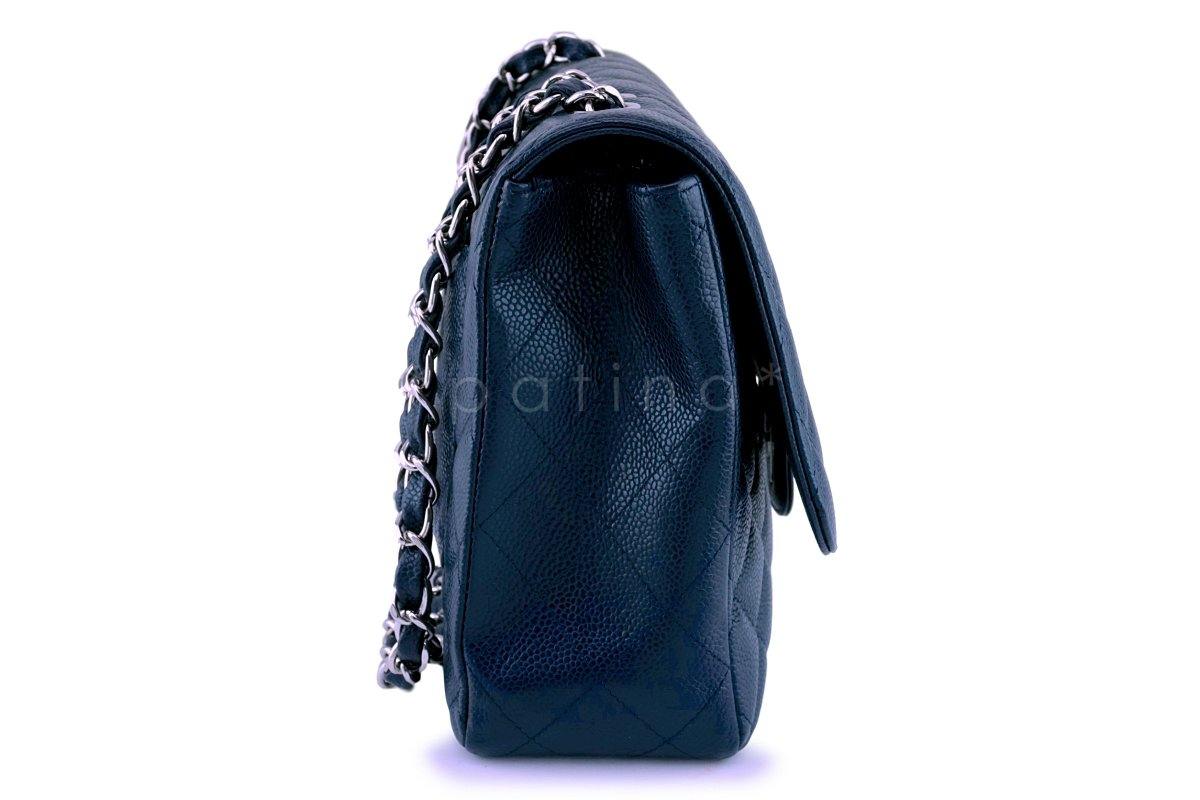 Chanel Navy Blue Caviar Jumbo Classic Flap Bag SHW