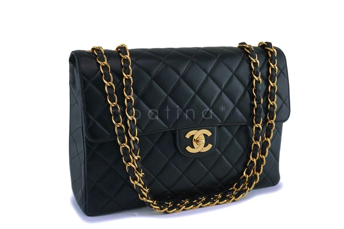Chanel Black Lambskin Jumbo Classic Flap Bag 24k GHW