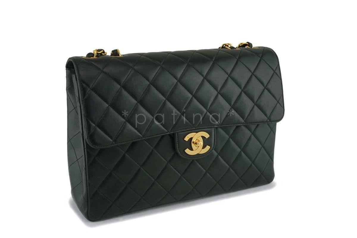 Chanel Black Lambskin Jumbo Classic Flap Bag 24k GHW