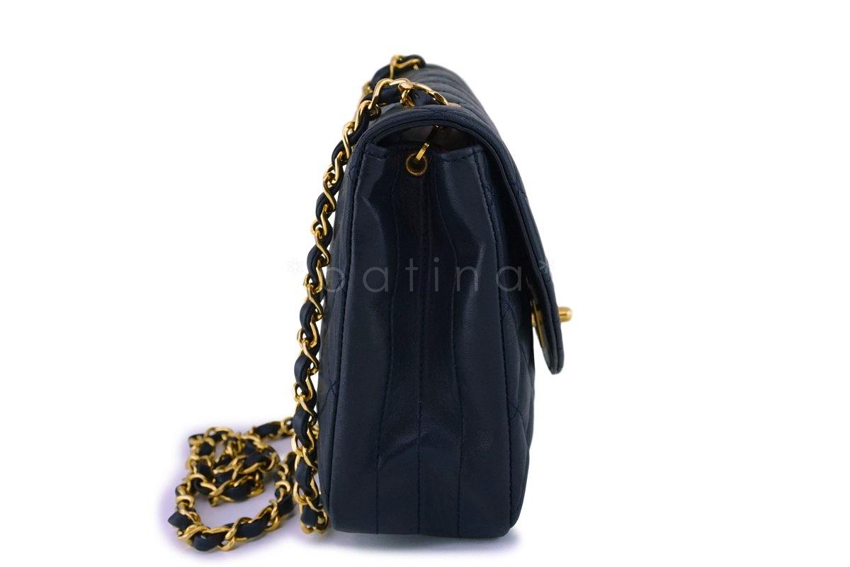 Chanel Vintage Lambskin Navy Blue Curved Flap Bag 24k GHW
