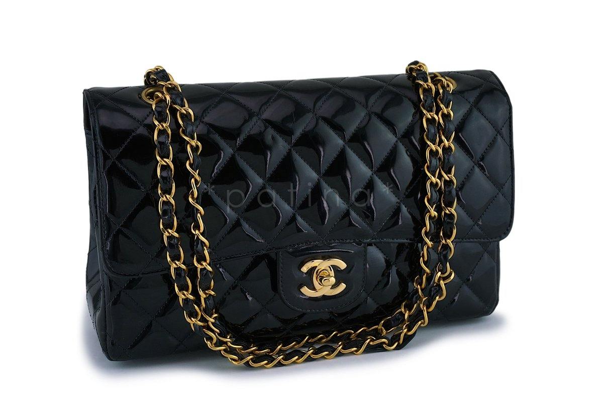 Chanel Black Patent Medium Classic Double Flap Bag 24k GHW