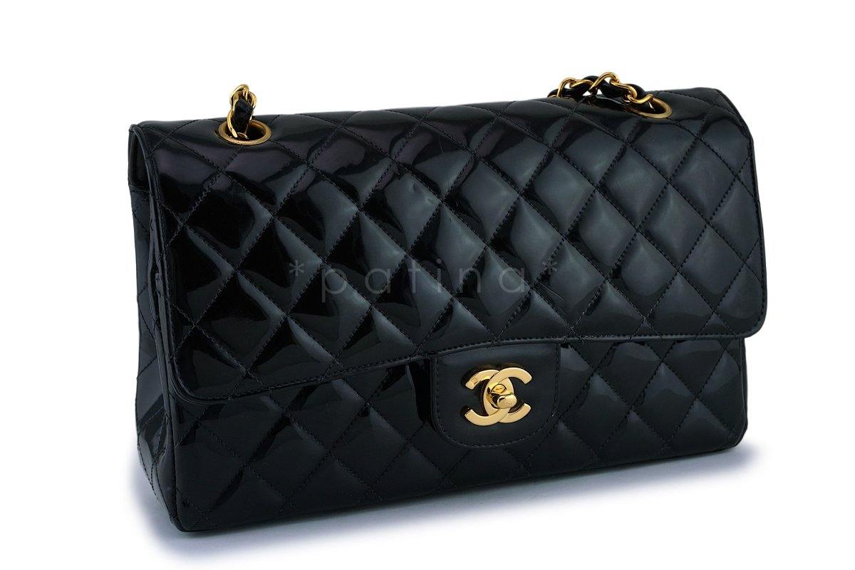Chanel Black Patent Medium Classic Double Flap Bag 24k GHW