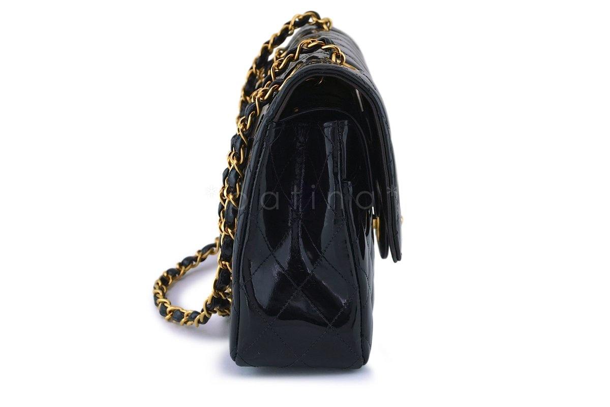 Chanel Black Patent Medium Classic Double Flap Bag 24k GHW