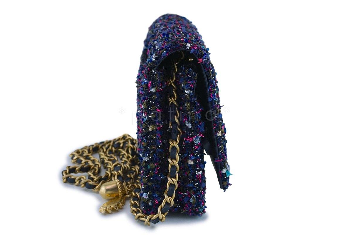 NIB 18K Chanel Purple Tweed Wallet on Chain w/Charms WOC Mini Flap Bag GHW