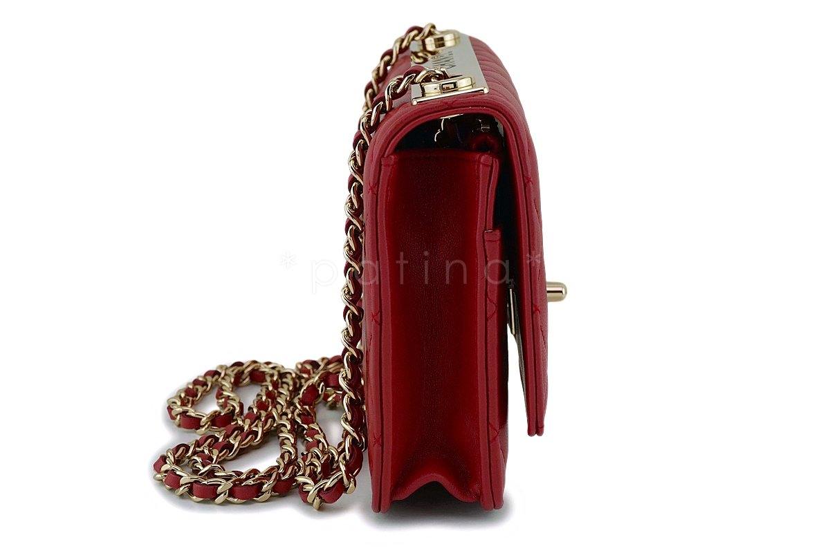 NIB 18K Chanel Red Trendy CC Wallet on Chain WOC Mini Flap Bag GHW