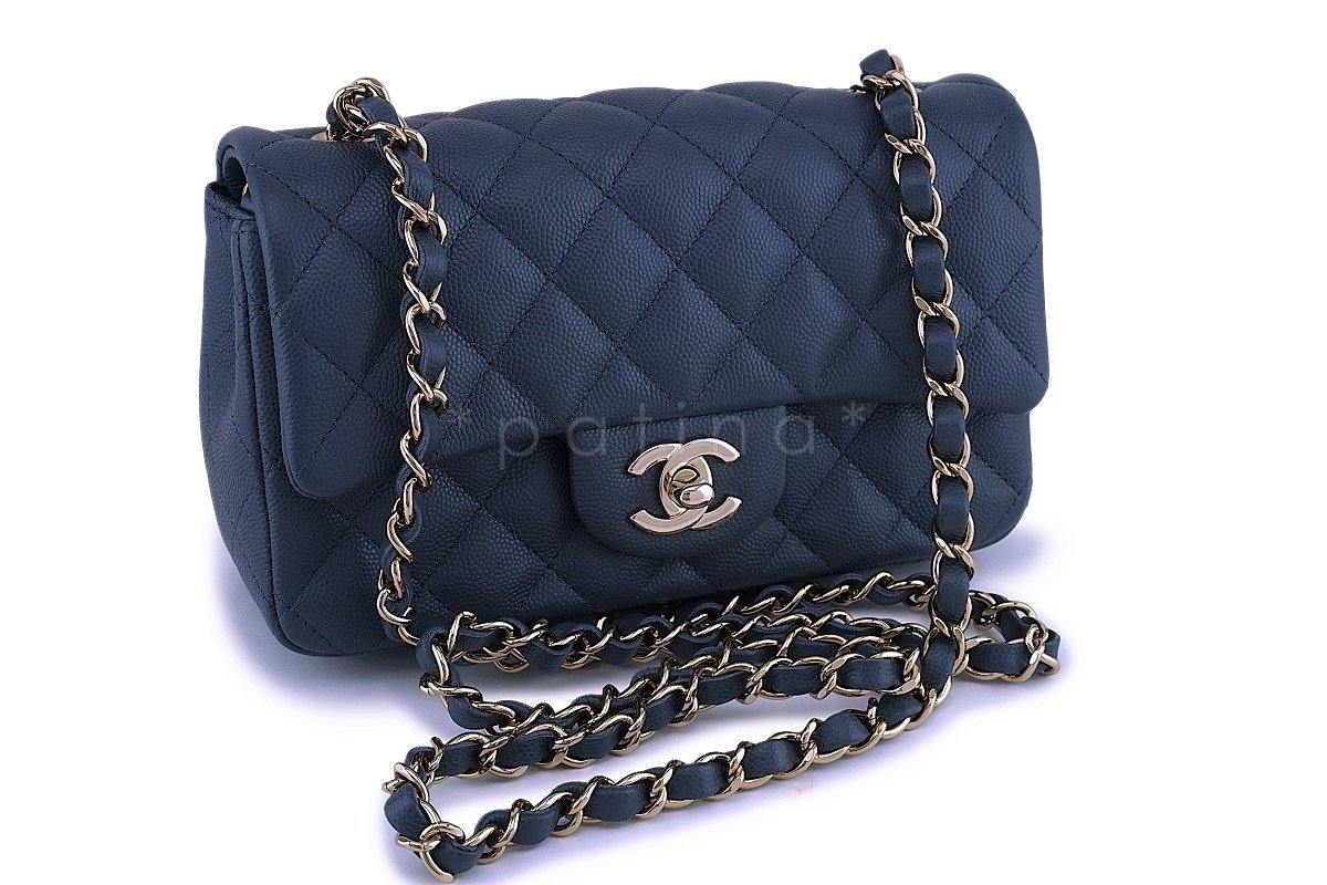 NWT 18B Chanel Gray Caviar Rectangular Mini Flap Bag GHW