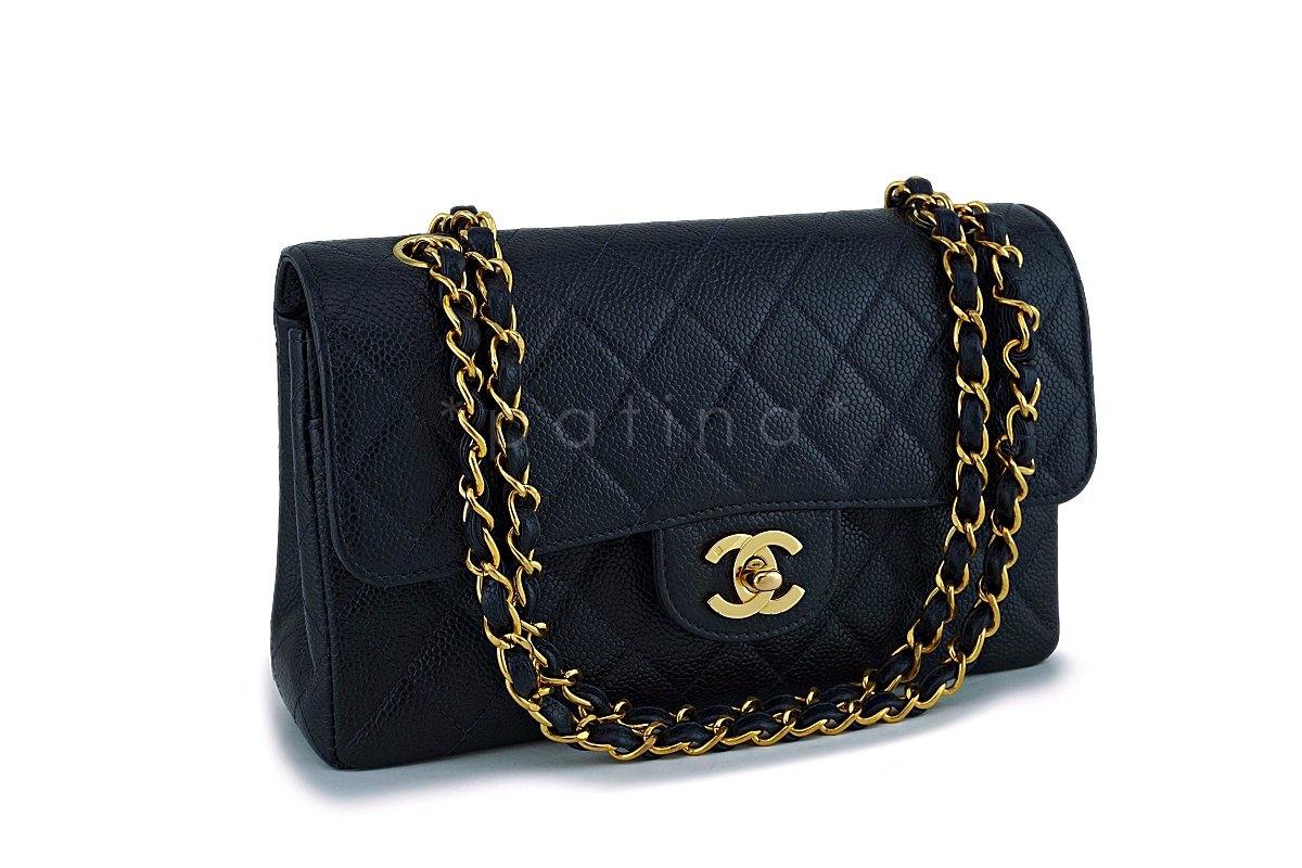 Chanel Midnight Navy Blue-Black Caviar Small Classic Double Flap Bag 24k GHW F8S