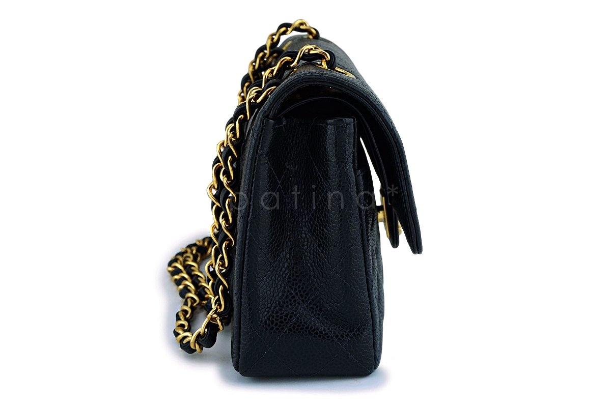 Chanel Midnight Navy Blue-Black Caviar Small Classic Double Flap Bag 24k GHW F8S