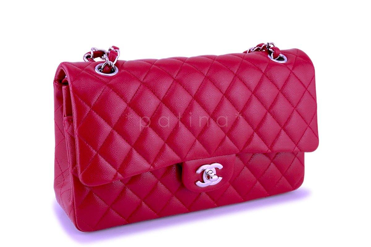 NWT 18B Chanel Red-Pink Caviar Medium Classic Double Flap Bag SHW