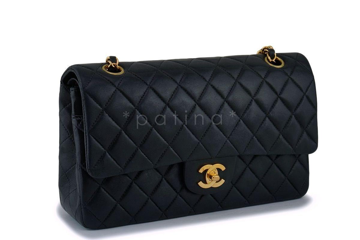 Chanel Black Lambskin Medium Classic Double Flap Bag 24k GHW