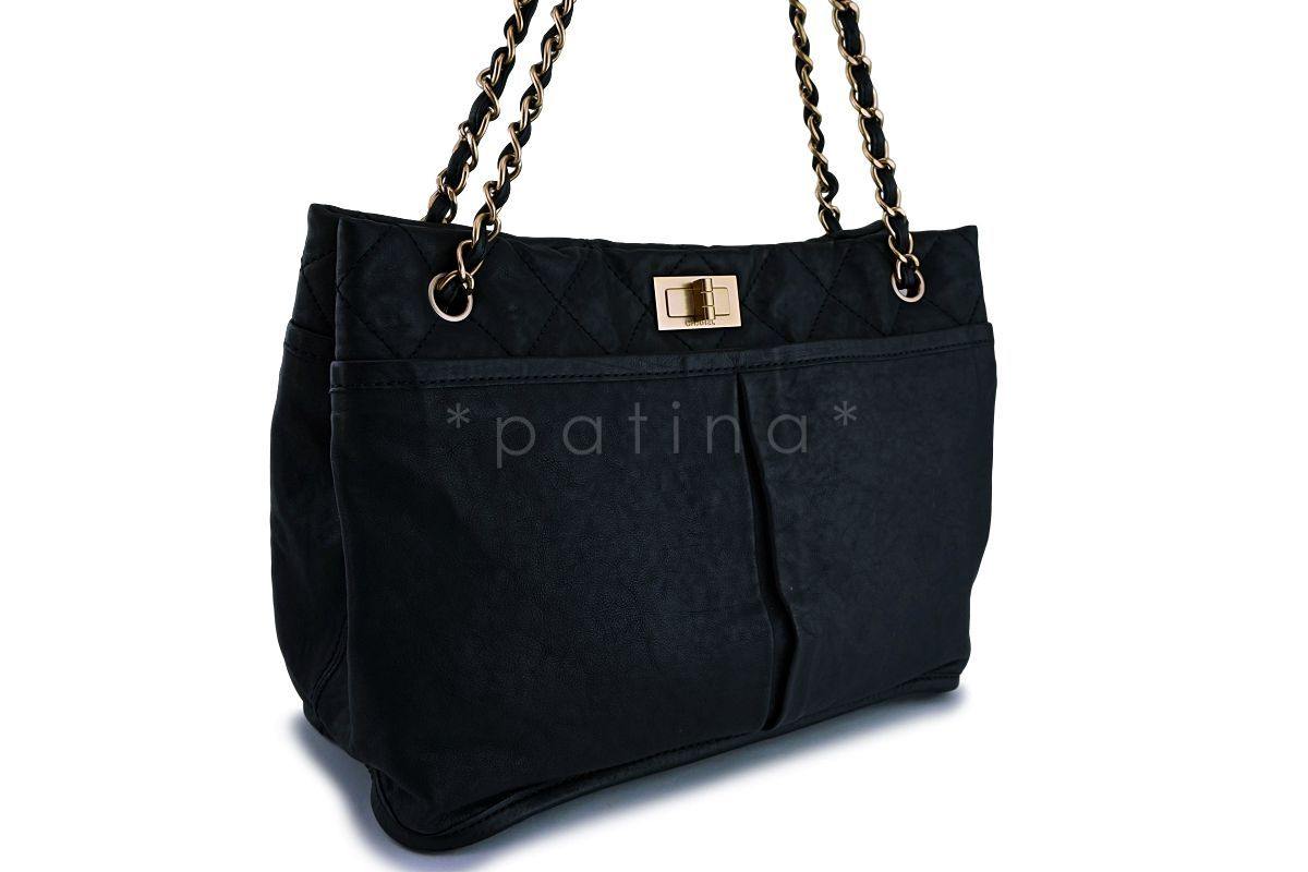 Chanel Black Washed Calfskin Pocket Reissue Tote Bag GHW