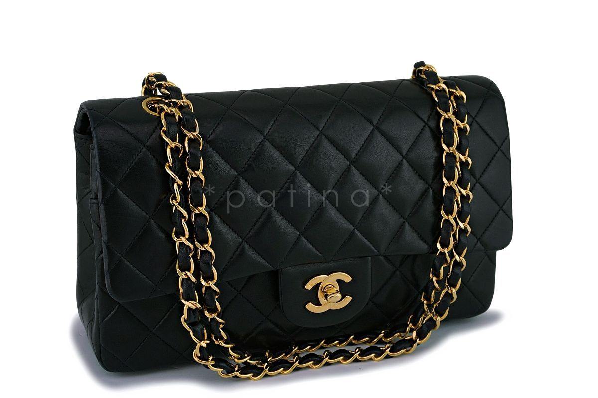 Chanel Black Lambskin Medium Classic Double Flap Bag 24k GHW