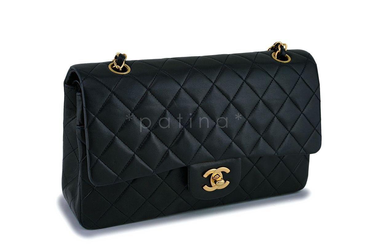 Chanel Black Lambskin Medium Classic Double Flap Bag 24k GHW