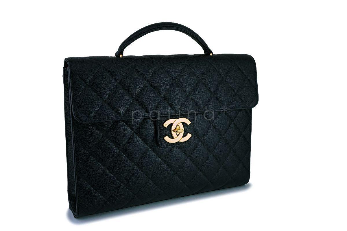 Chanel Vintage Black Caviar Classic Briefcase Tote Bag 24k GHW