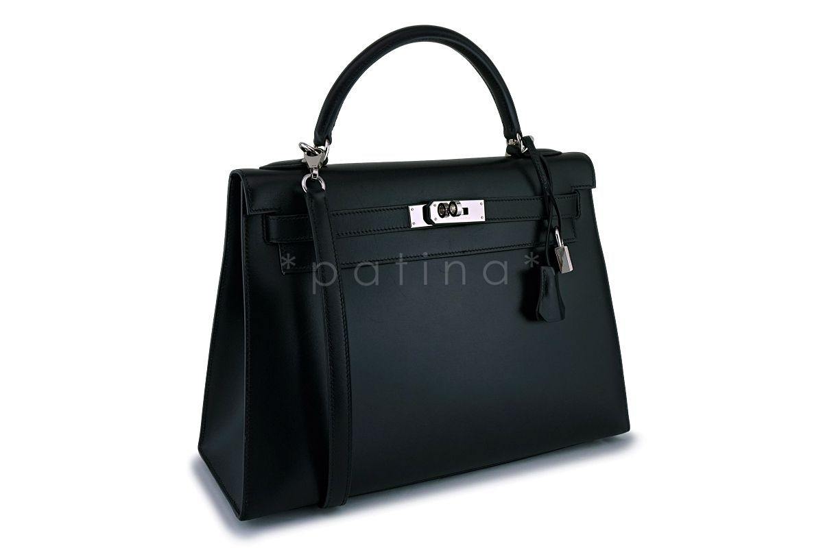 Hermes Black Box calf 32cm Sellier Kelly Shoulder Bag 32 PHW