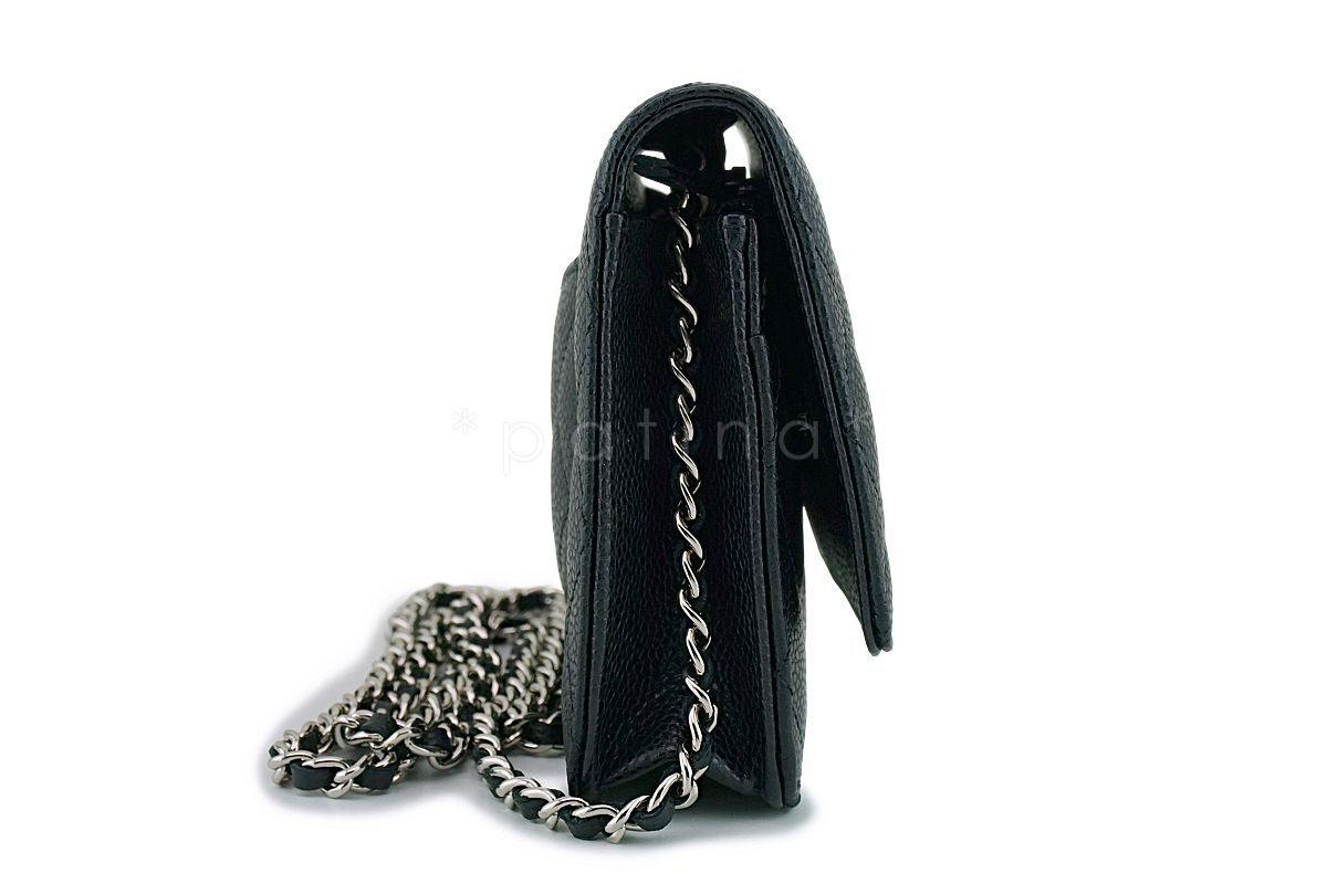NIB Chanel Black Caviar Classic Wallet on Chain WOC Flap Bag SHW