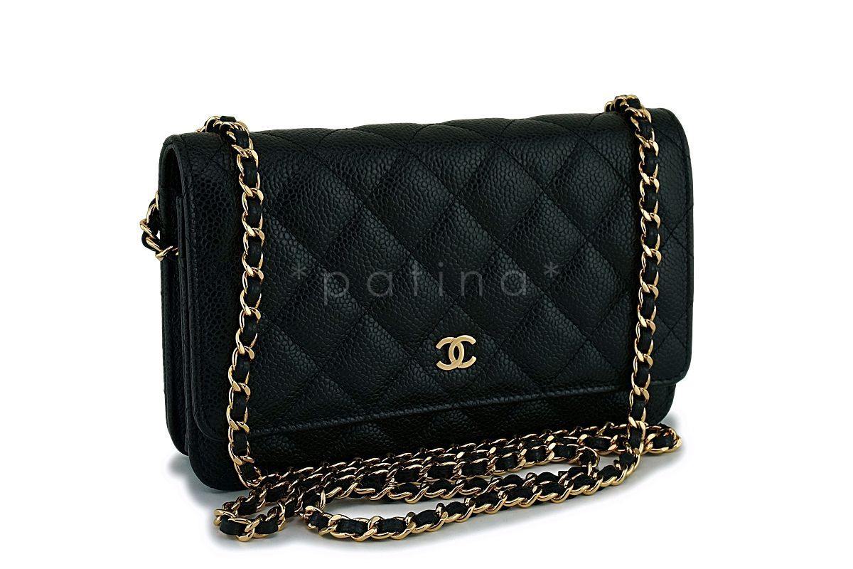 NIB Chanel Black Caviar Classic Wallet on Chain WOC Flap Bag GHW