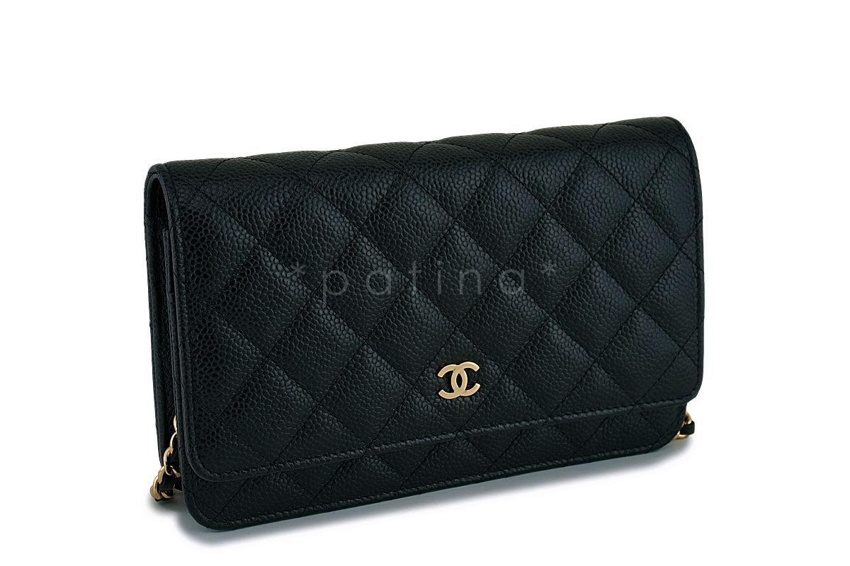 NIB Chanel Black Caviar Classic Wallet on Chain WOC Flap Bag GHW