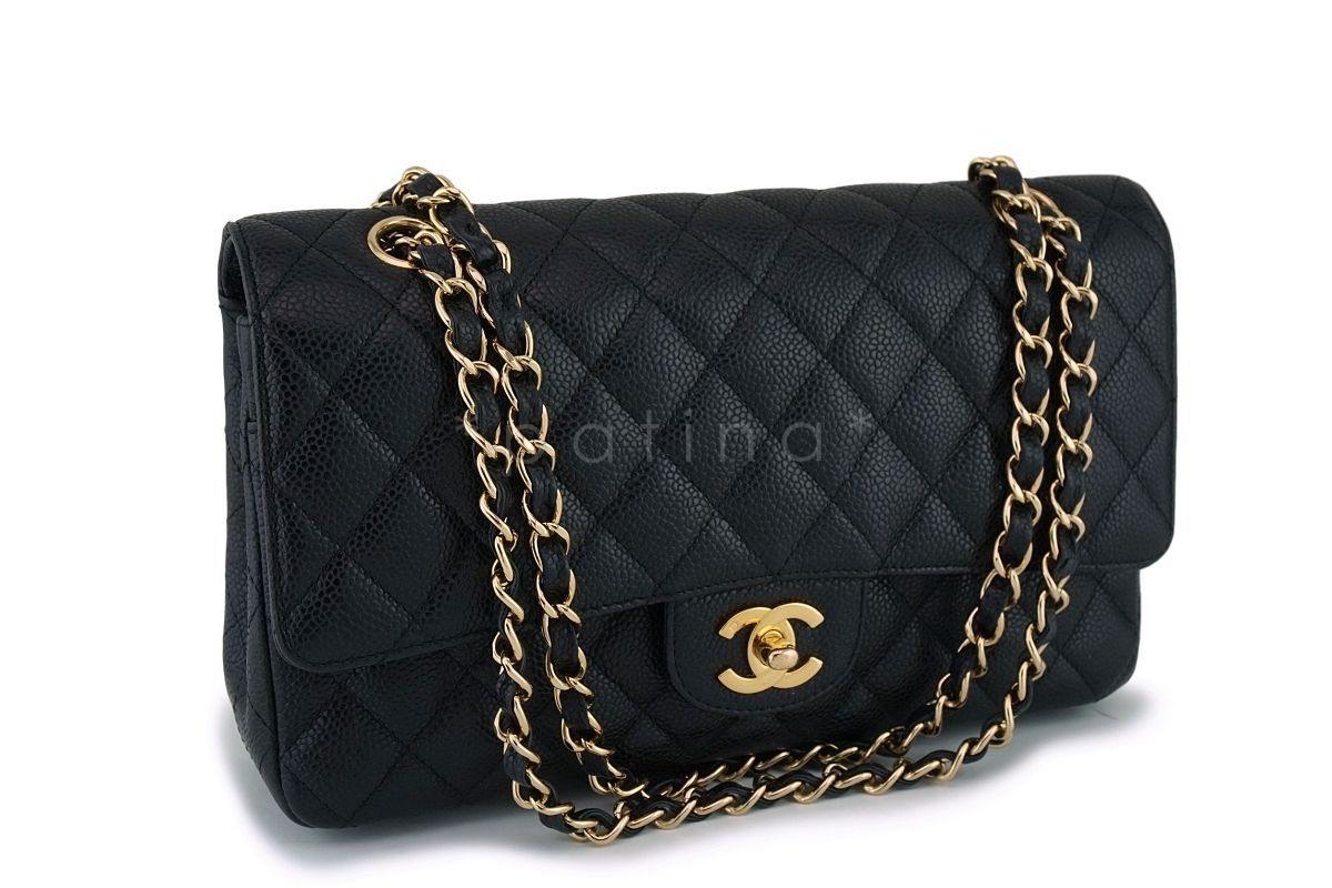Chanel Black Caviar Medium Classic Double Flap Bag 24k GHW D3R