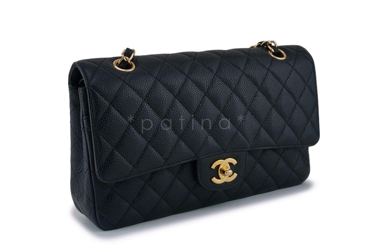 Chanel Black Caviar Medium Classic Double Flap Bag 24k GHW D3R