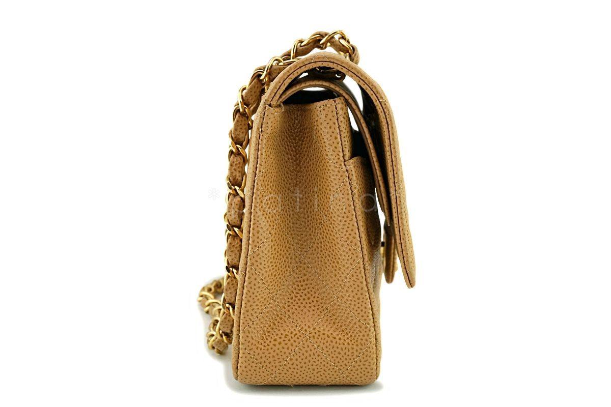 Chanel Camel Beige Caviar Medium Classic Double Flap Bag 24k GHW