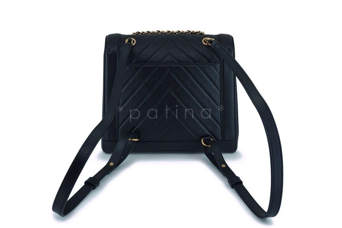 Pristine Chanel Aged Calfskin Large Chevron Framed Backpack Bag GHW