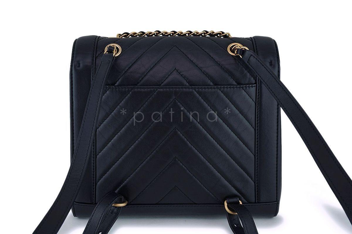 Pristine Chanel Aged Calfskin Large Chevron Framed Backpack Bag GHW