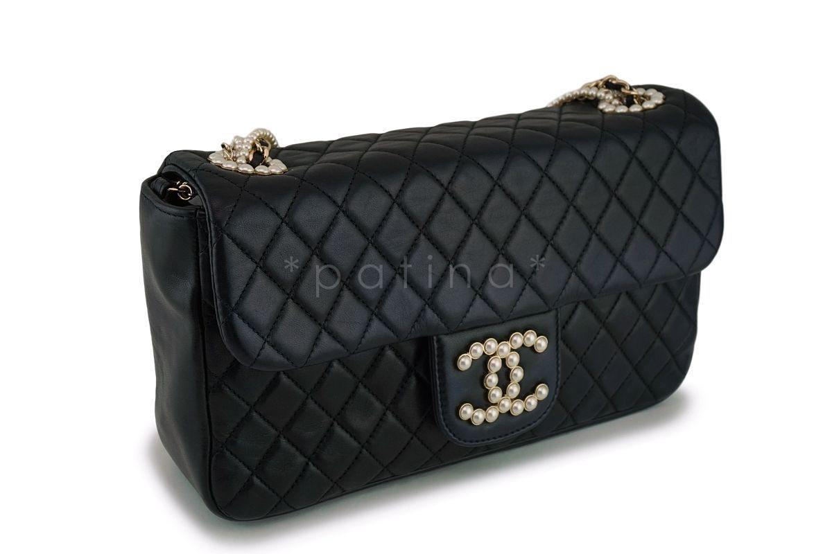 Rare Chanel Black Westminster Pearls Classic Flap Bag