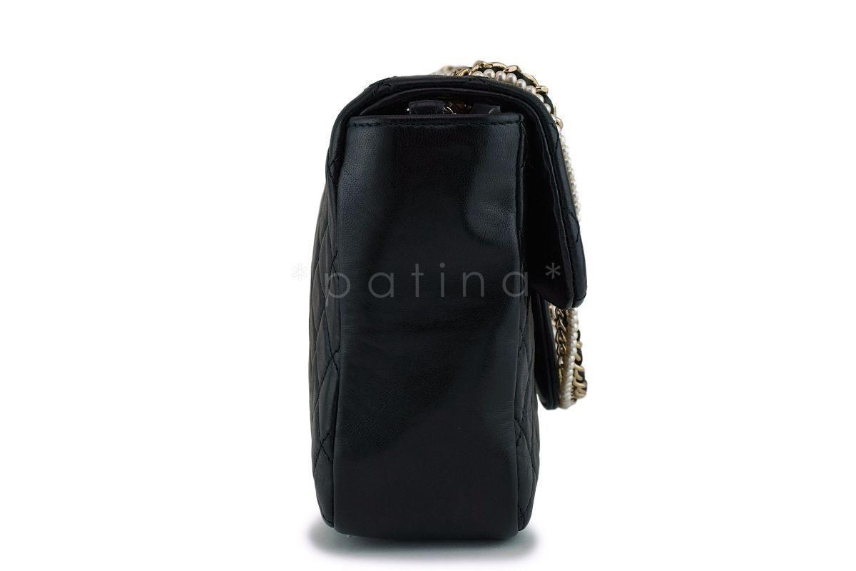 Rare Chanel Black Westminster Pearls Classic Flap Bag