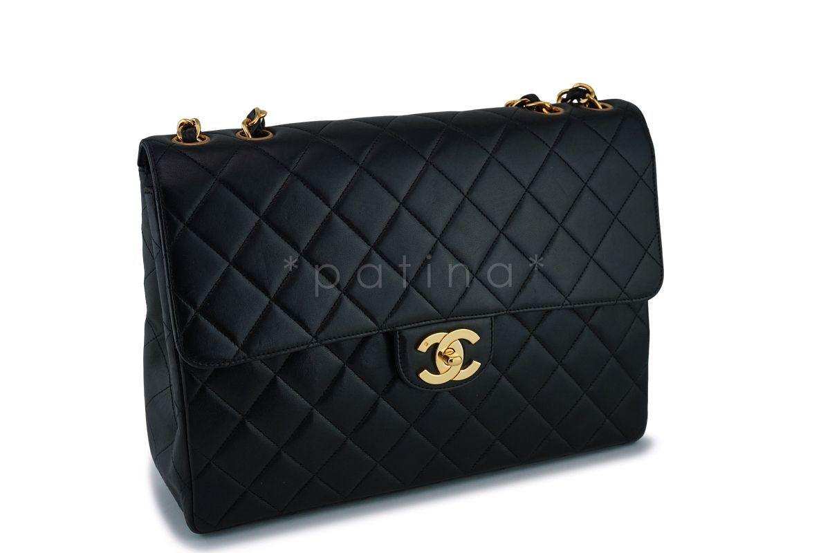 Chanel Vintage Lambskin Black Jumbo Classic Flap Bag 24k GHW
