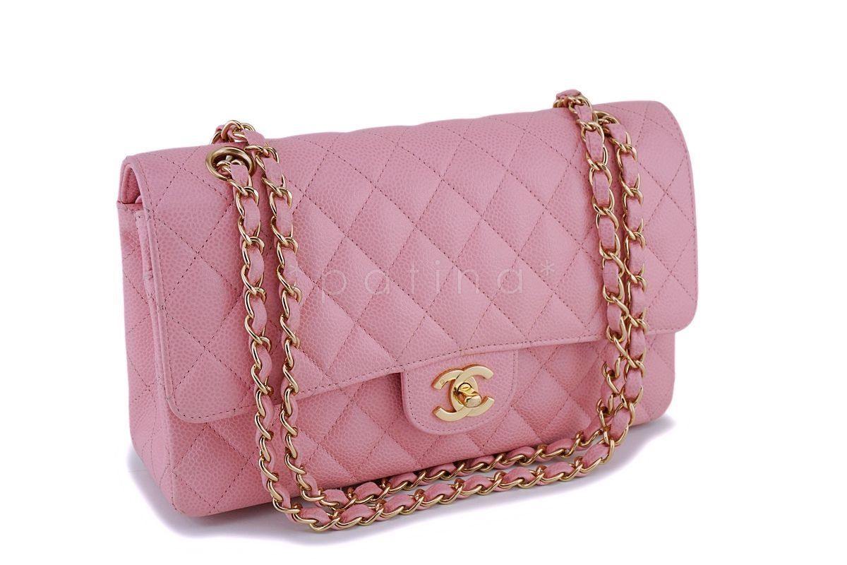 Chanel Pink Caviar Medium Classic Double Flap Bag 24k GHW