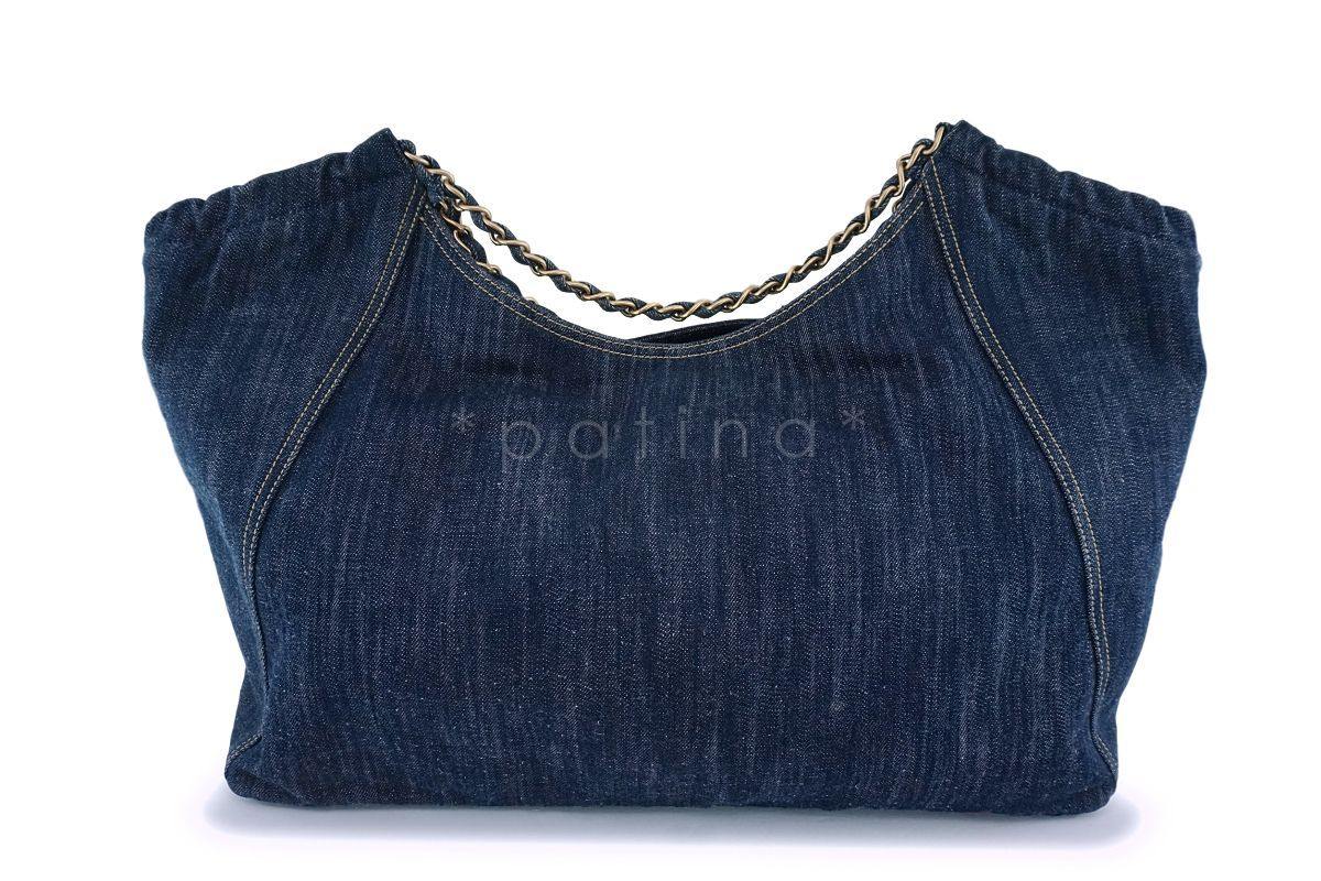 Chanel Dark Blue Denim XL Giant Coco Cabas Tote Bag