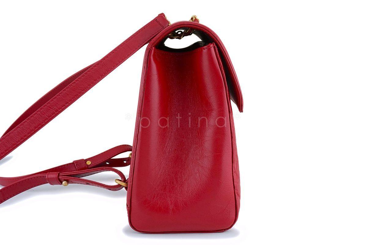Chanel Red Aged Calfskin Large Chevron Framed Backpack Bag GHW