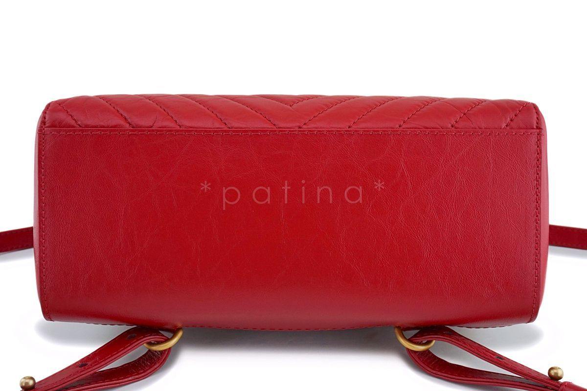 Chanel Red Aged Calfskin Large Chevron Framed Backpack Bag GHW