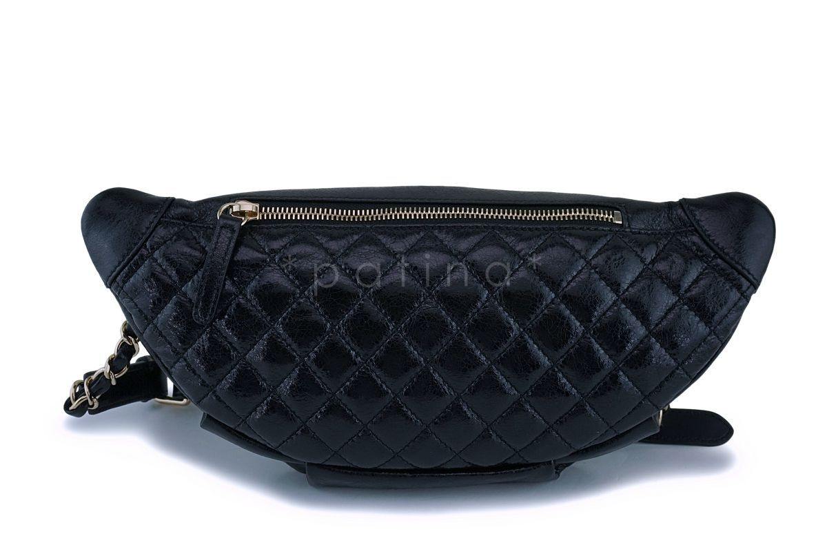 Chanel Black Glazed Calfskin "Pocket" Banane Fanny Pack Belt Bum Bag GHW