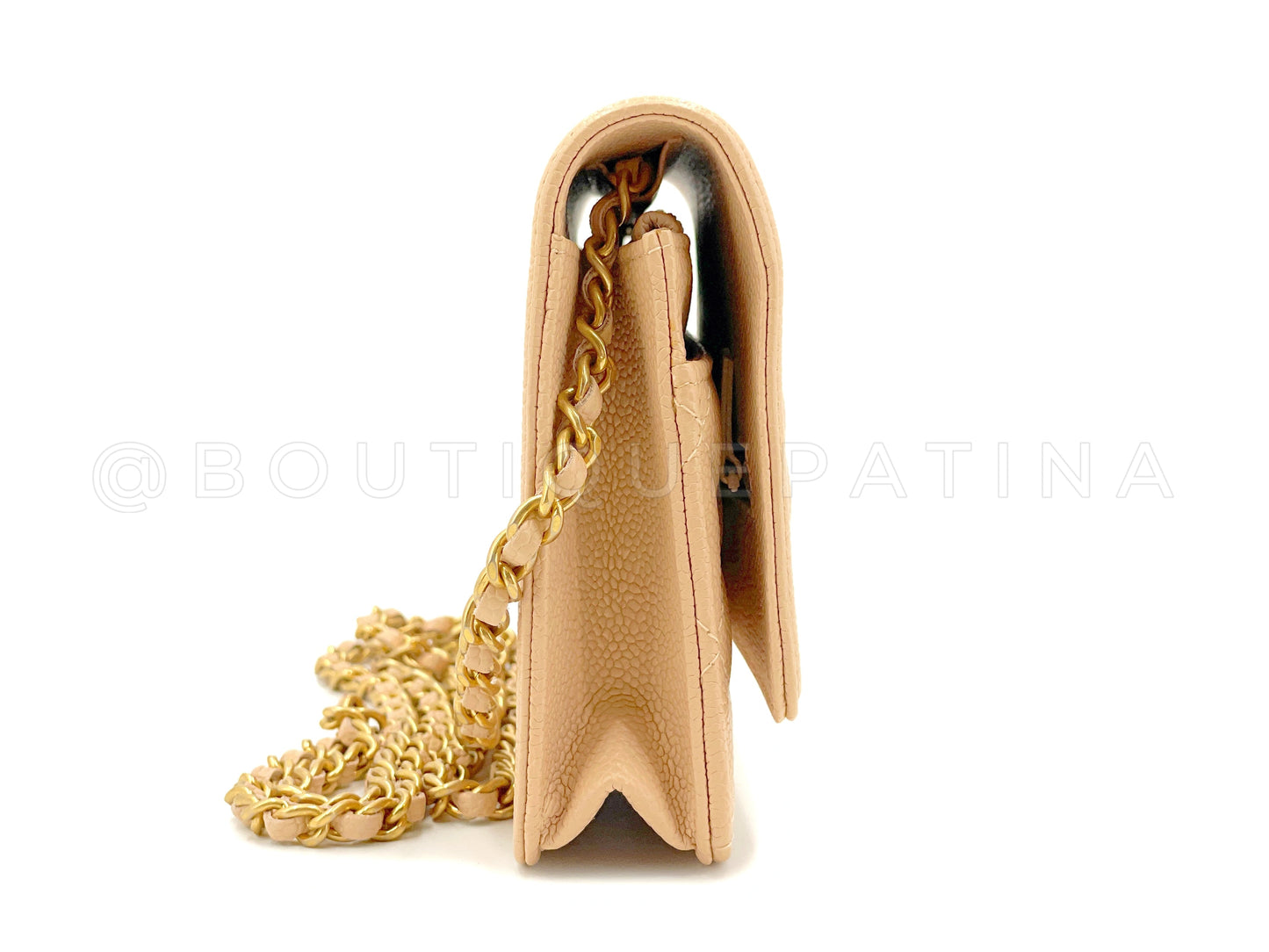 Pristine Chanel 2016 Beige Clair Caviar Boy Wallet on Chain WOC Flap Bag